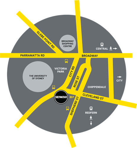Graphic map of Seymour Centre's location