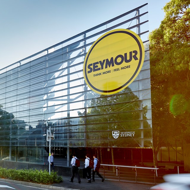 Image of Seymour Centre exterior facade from the corner of City Road and Cleaveland Street.